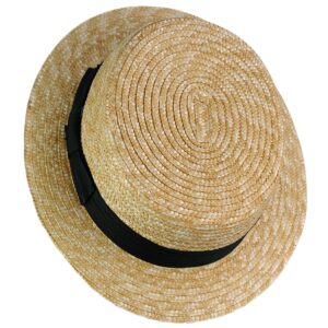 NYFASHION101 Unisex Grosgrain Ribbon Straw Skimmer Boater Hat, Black Band