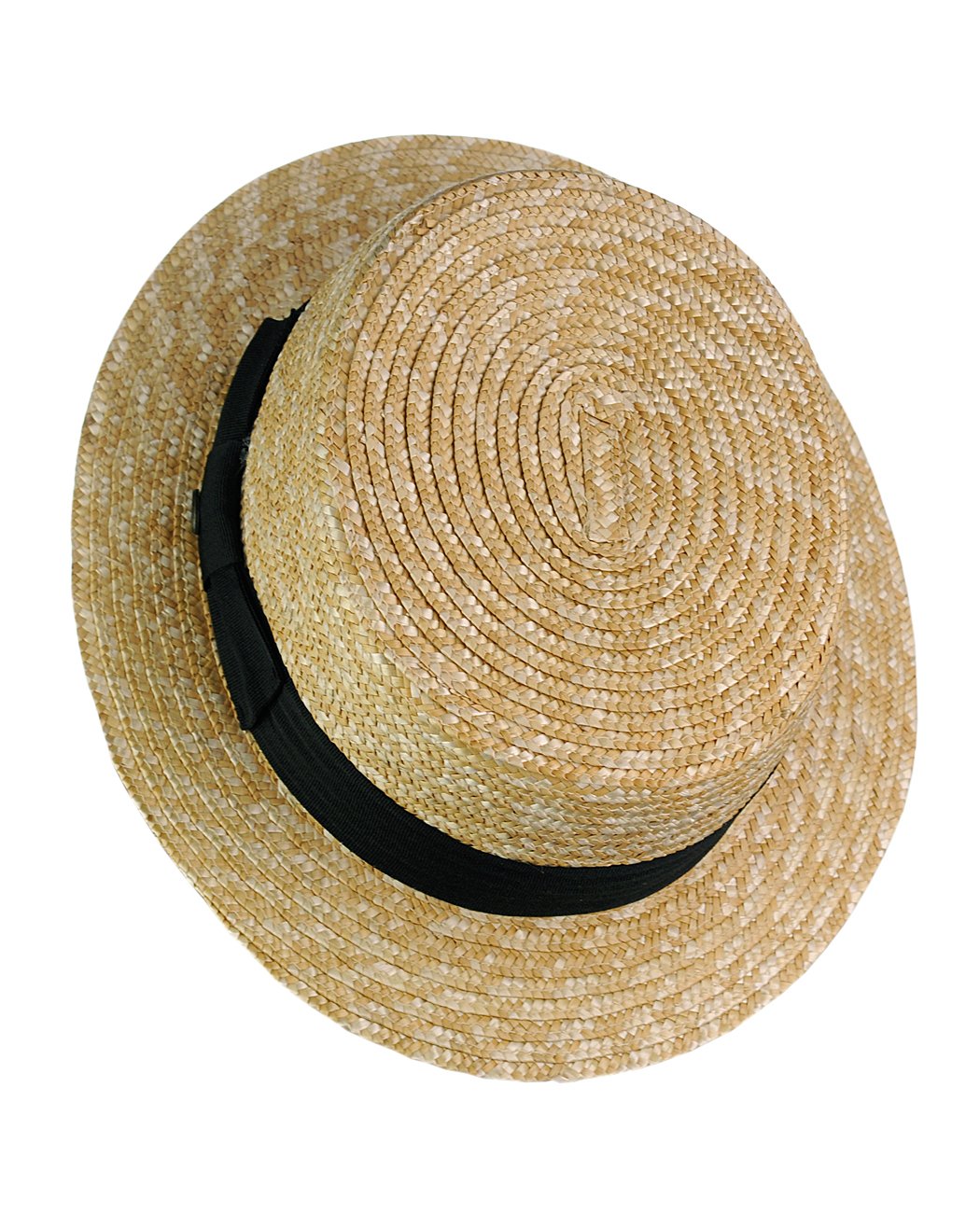 NYFASHION101 Unisex Grosgrain Ribbon Straw Skimmer Boater Hat, Black Band