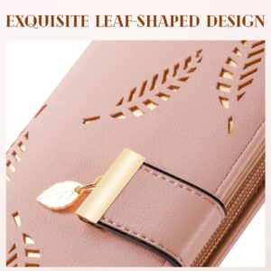 Sweet Cute Chocolate Women's Long Leaf Bifold Wallet Leather Card Holder Purse Zipper Buckle Elegant Clutch Wallet Handbag for Women - Pink