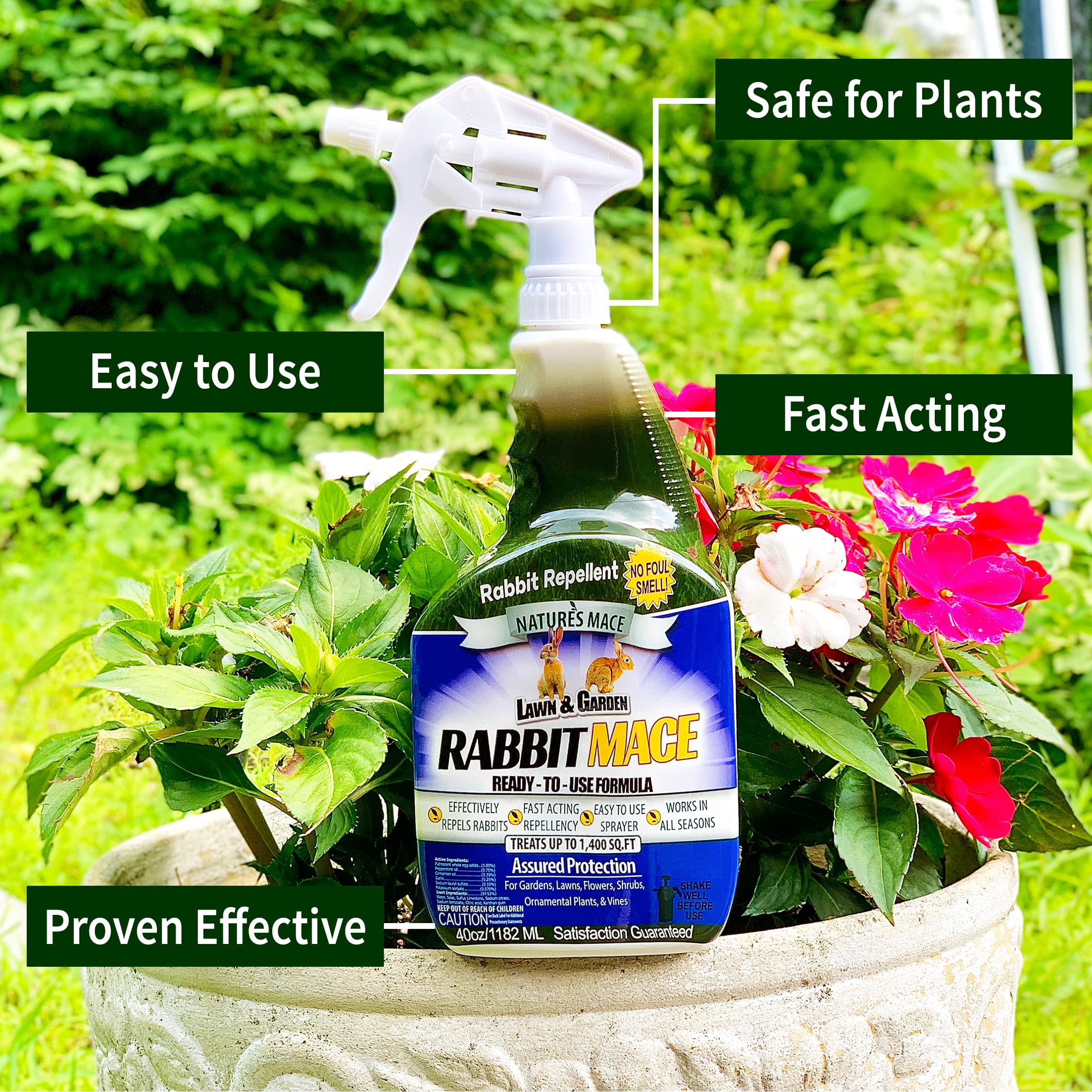 Nature’s MACE 40 Ounce Rabbit Repellent Spray, Rabbit Deterrent for Garden, Rabbit Repellent Outdoor, Rabbit Repellent for Garden, Safe for Dogs, Pets, People, & Plants