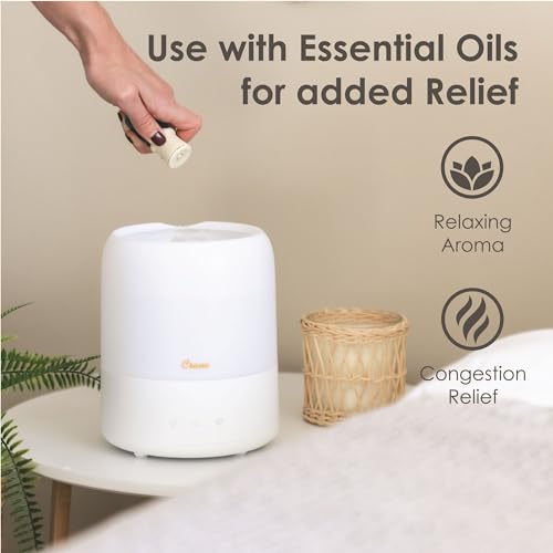 Crane Ultra-Quiet 3-in-1 Humidifier, Essential Oil Aroma Diffuser & Soothing Sleep Light - Compact 0.5 Gallon Capacity with Adjustable Night Light & Fragrance Tray - Ideal for Bedroom, Office, Nursery