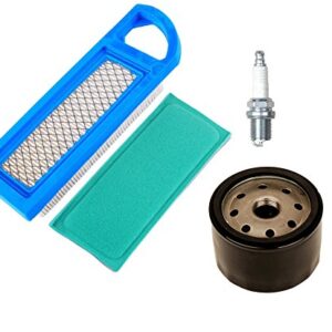 HIFROM 697014 697153 Air Filter and 697015 Pre Filter with 696854 795890 Oil Filter Spark Plug Replacement for Lawnmower Engines Lawn Mower Air Cleaner Oil Filter Tune Up Kit