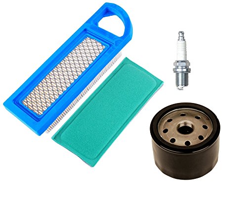 HIFROM 697014 697153 Air Filter and 697015 Pre Filter with 696854 795890 Oil Filter Spark Plug Replacement for Lawnmower Engines Lawn Mower Air Cleaner Oil Filter Tune Up Kit