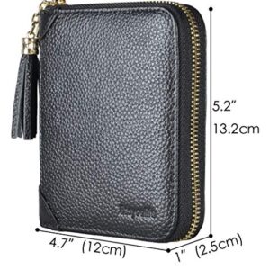 Easyoulife Womens Credit Card Holder Wallet Zip Leather Card Case RFID Blocking (Black)