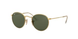 ray-ban rb3447n round flat lens sunglasses, gold/g-15 green, 50 mm