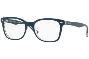 ray-ban rx5285 square prescription eyeglass frames, turquoise on transparent/demo lens, 53 mm