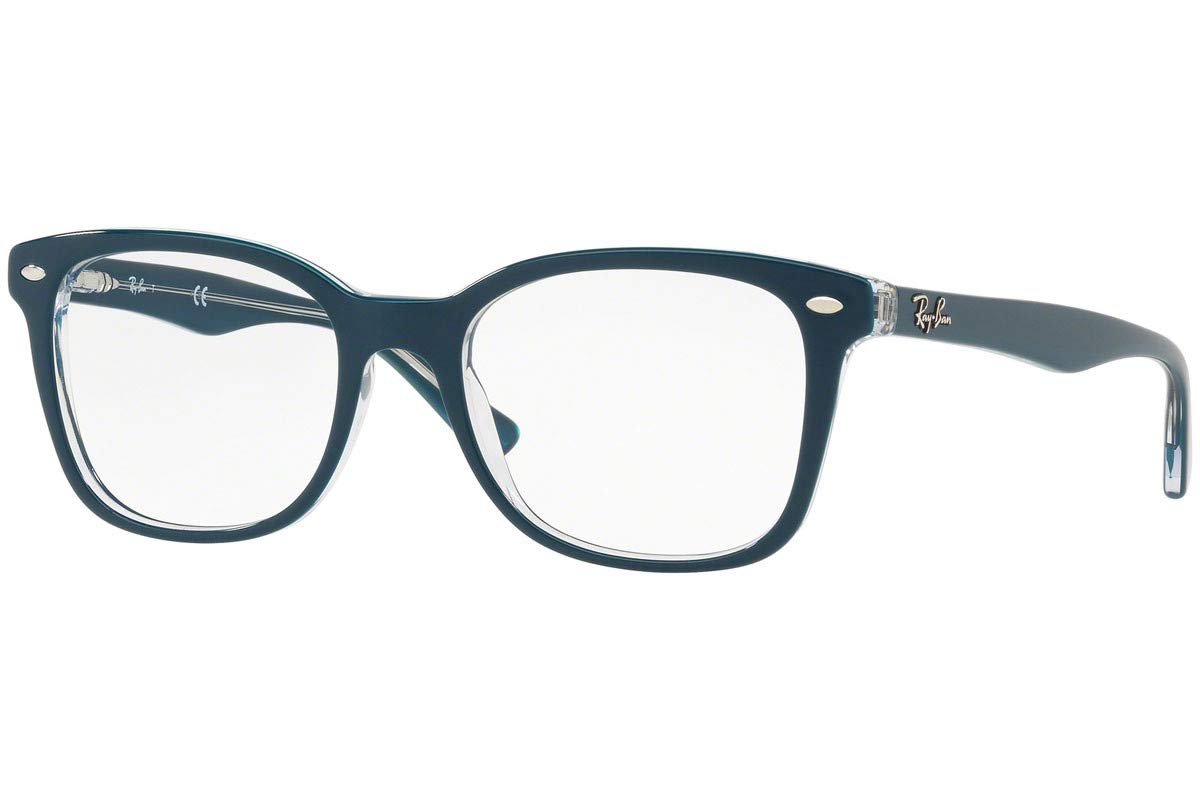 Ray-Ban RX5285 Square Prescription Eyeglass Frames, Turquoise On Transparent/Demo Lens, 53 mm