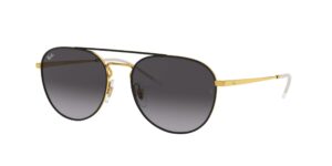 ray-ban rb3589 square sunglasses, black on gold/light grey gradient dark grey, 55 mm