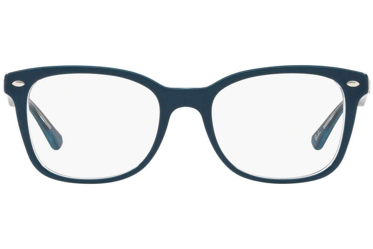 Ray-Ban RX5285 Square Prescription Eyeglass Frames, Turquoise On Transparent/Demo Lens, 53 mm