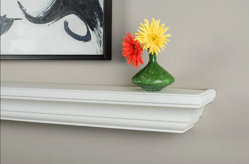 MANTELSDIRECT 72 Inch Floating Fireplace Mantel Wood Shelf in White - Colton from Mantels Direct | Wooden Rustic Wall Shelf Perfect for Décor and Electric Fireplaces