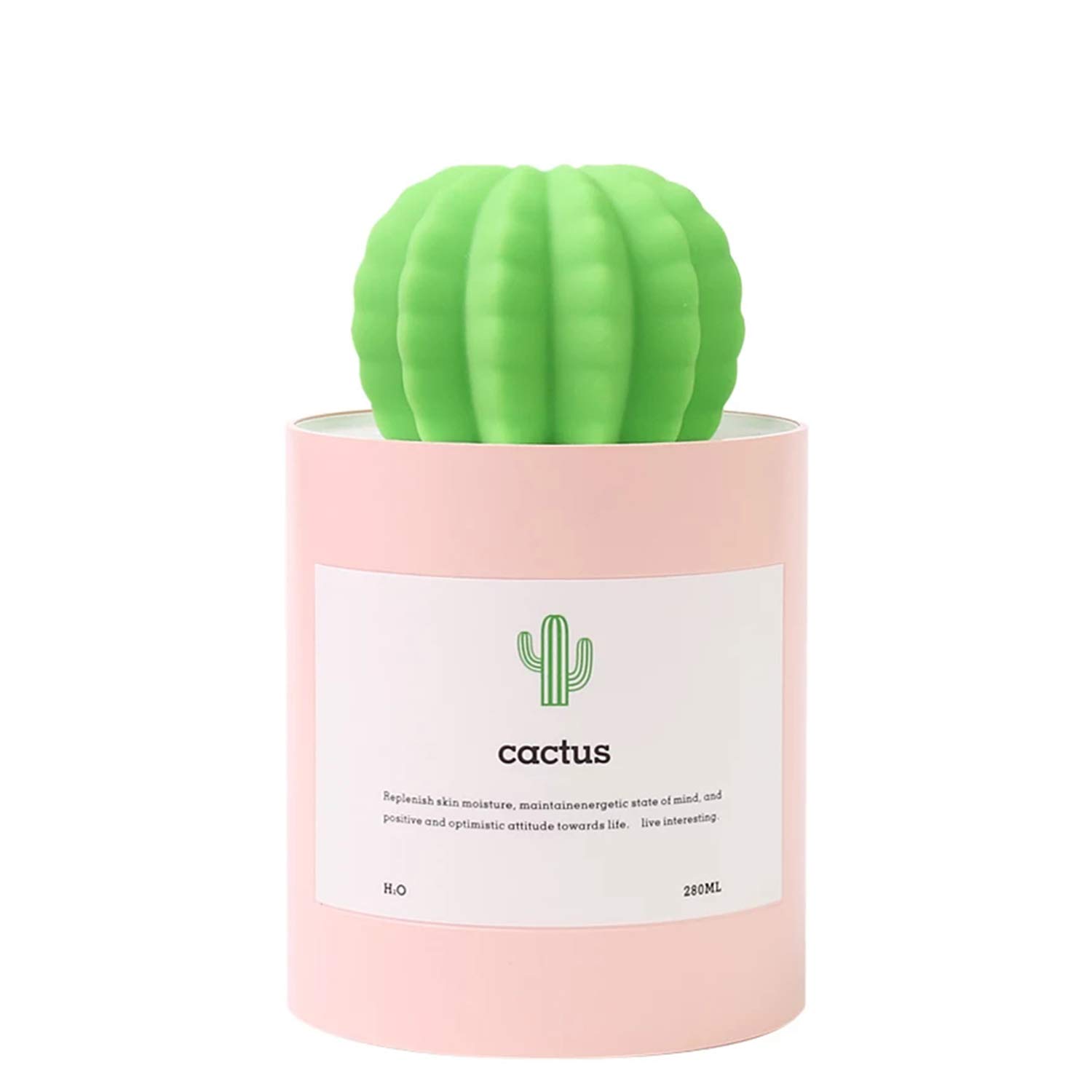 UODBUYO Mini Humidifier, 280ml USB Cool Mist Portable Cactus Air humidifier, Ultra-Quiet Operation for Bedroom Home Office Yoga Car Travel(Pink)