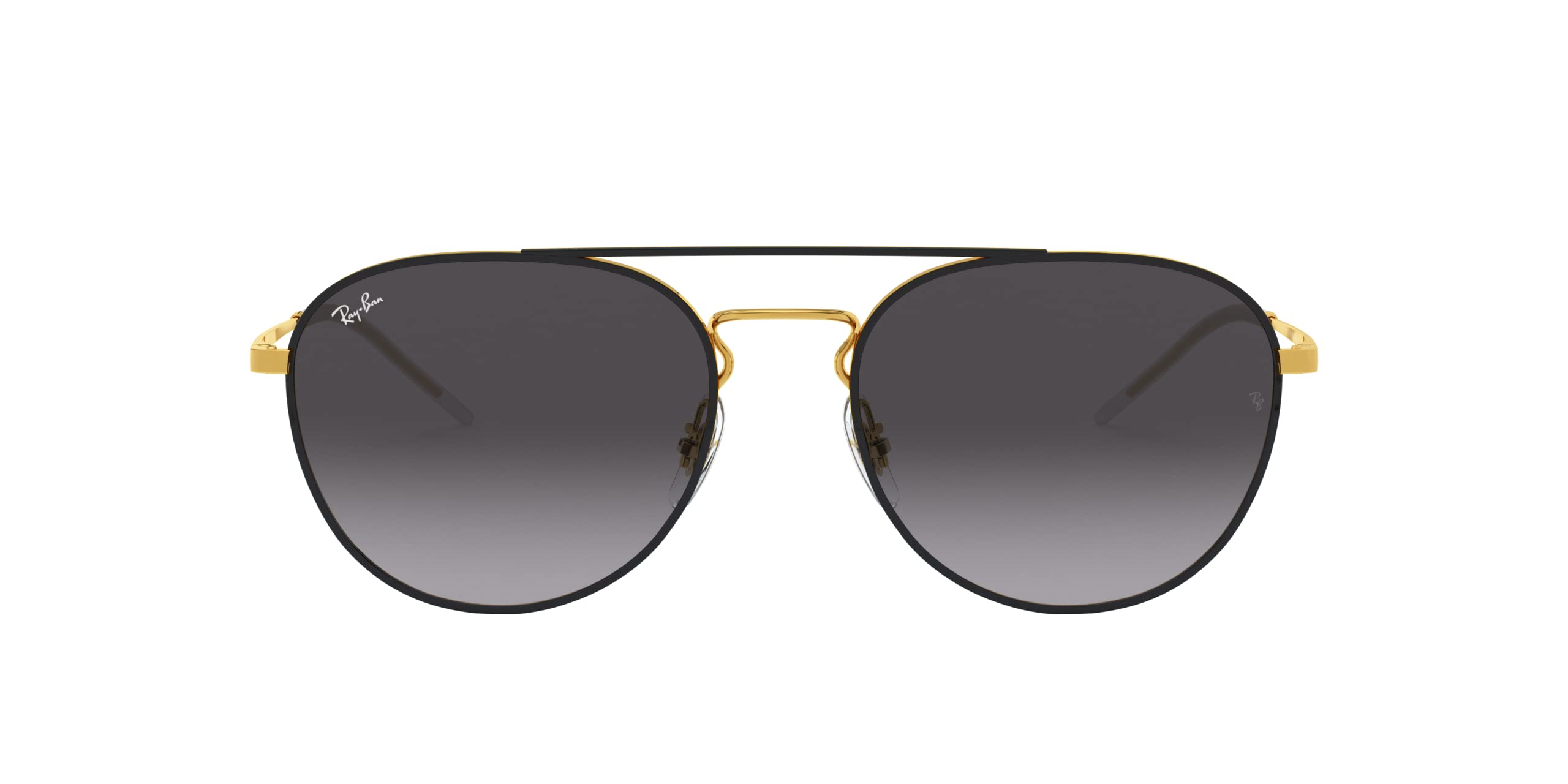 Ray-Ban RB3589 Square Sunglasses, Black On Gold/Light Grey Gradient Dark Grey, 55 mm