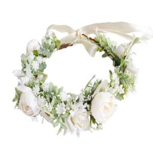 DreamLily Maternity Woodland Photo Shoot Peony Flower Crown Hair Wreath Wedding Headband BC44 (Style 10 Ivory Peony)