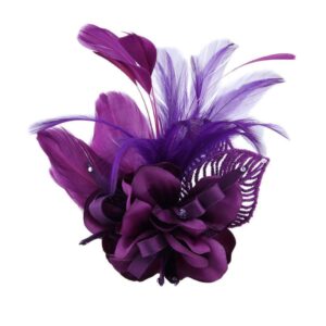 song qing women's fascinator feather flower pin brooch corsage bridal hairband derby hat cocktail party wedding (a1 purple)