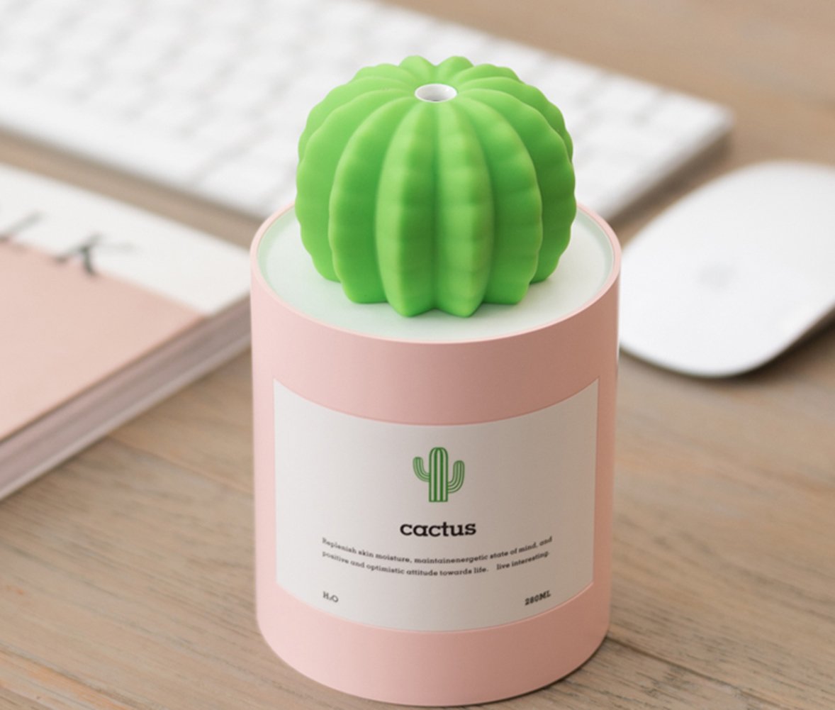 UODBUYO Mini Humidifier, 280ml USB Cool Mist Portable Cactus Air humidifier, Ultra-Quiet Operation for Bedroom Home Office Yoga Car Travel(Pink)