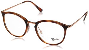 ray-ban rx7140 square prescription eyeglass frames, striped havana/demo lens, 51 mm