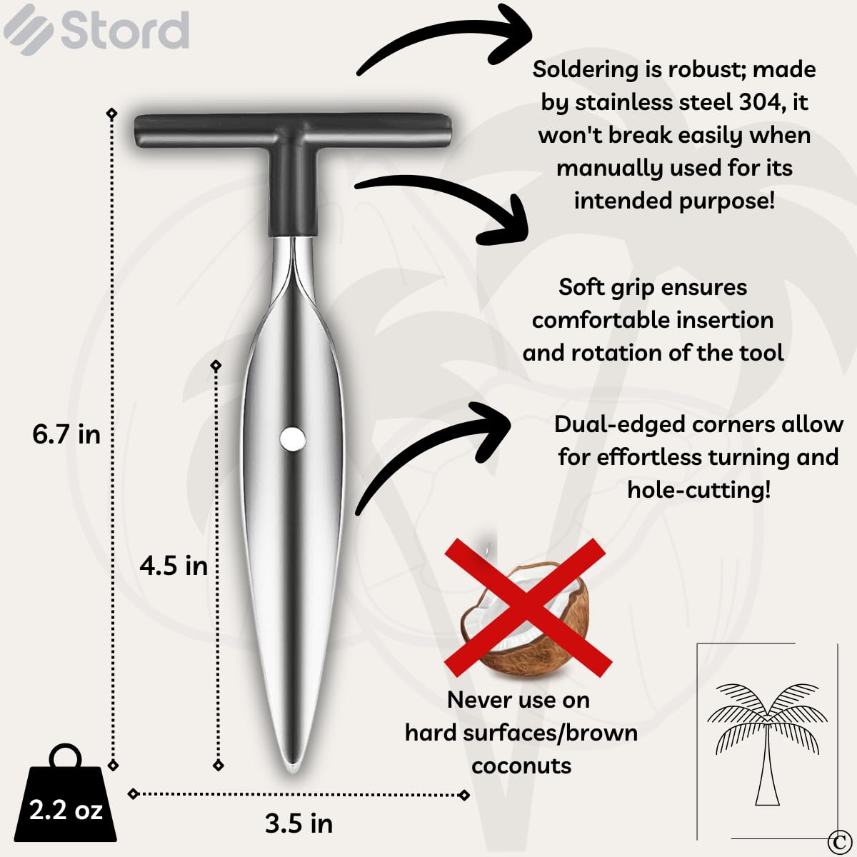 S STORD Coconut Opener for Fresh Green Young Coconut Water - Works With Peeled Thai Young White Coconuts - Open in Seconds Super Safe Easy and Fast