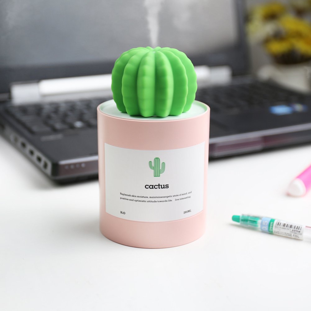 UODBUYO Mini Humidifier, 280ml USB Cool Mist Portable Cactus Air humidifier, Ultra-Quiet Operation for Bedroom Home Office Yoga Car Travel(Pink)