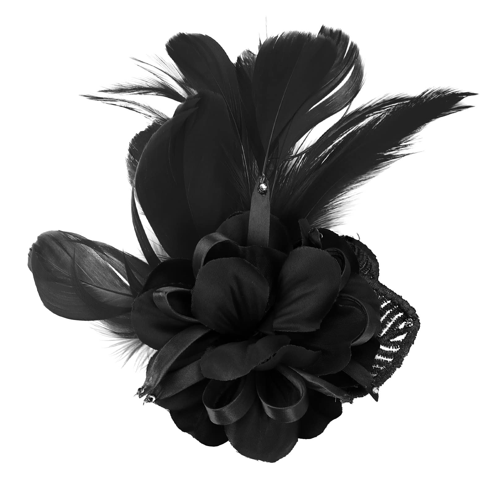 Song Qing Women's Fascinator Feather Flower Hair Clip Pin Brooch Corsage Bridal Hairband Derby Hat Cocktail Party Wedding (Black1)