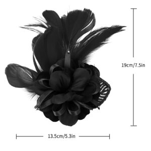 Song Qing Women's Fascinator Feather Flower Hair Clip Pin Brooch Corsage Bridal Hairband Derby Hat Cocktail Party Wedding (Black1)