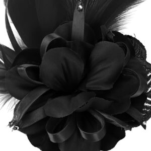 Song Qing Women's Fascinator Feather Flower Hair Clip Pin Brooch Corsage Bridal Hairband Derby Hat Cocktail Party Wedding (Black1)