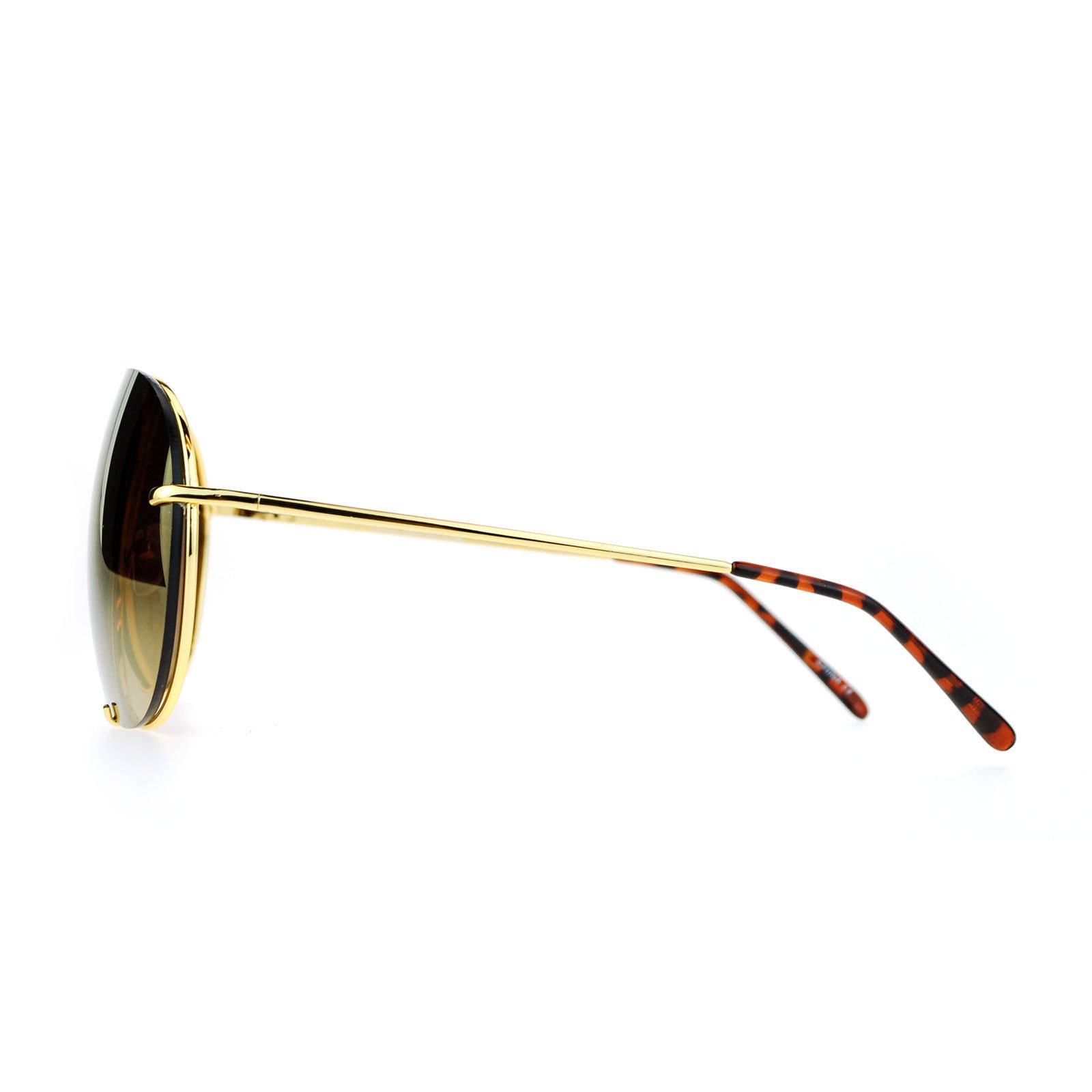 JuicyOrange Oversized Round Aviator Sunglasses Metal Rims Gold, Gold Mirror Lens