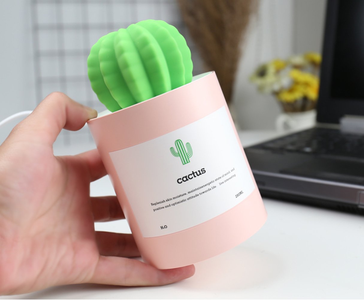 UODBUYO Mini Humidifier, 280ml USB Cool Mist Portable Cactus Air humidifier, Ultra-Quiet Operation for Bedroom Home Office Yoga Car Travel(Pink)