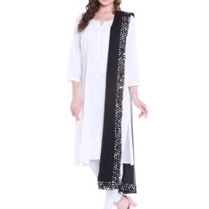 DUPATTA BAZAAR Women's Black Chiffon Dupatta with Mirror work lace.