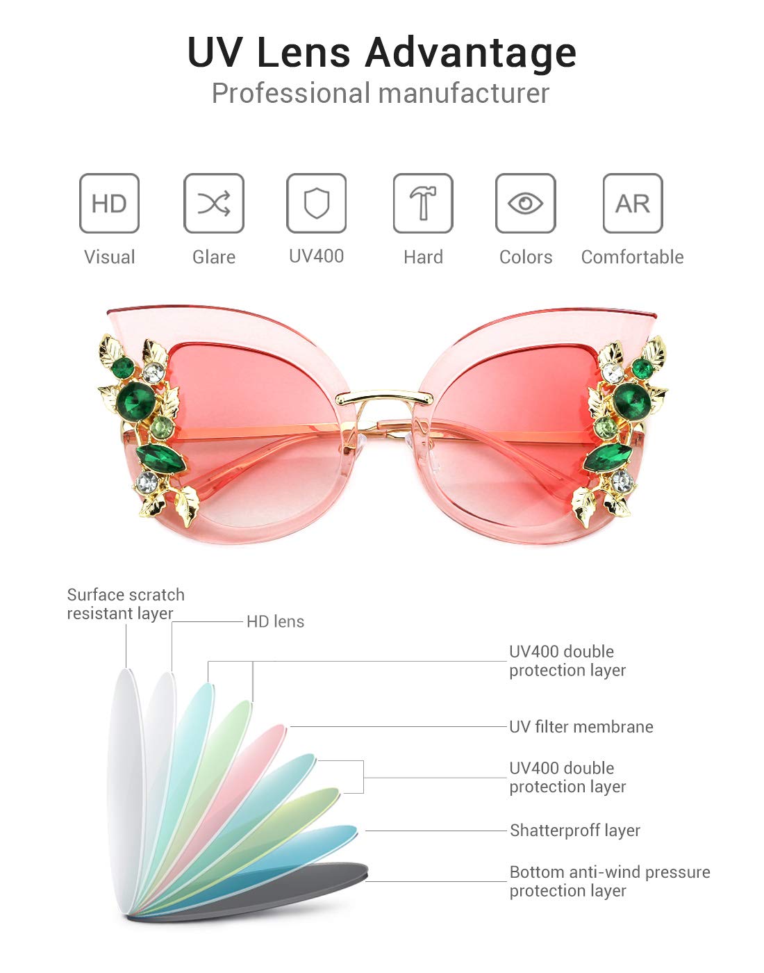 Slocyclub Halloween Glasses Jeweled Sunglasses, Funky Butterfly Shaped Sunglasses, Oversized Rhinestone Sunglasses for Women, Unique Sunglasses with UV400 Protection, Colorful Fun Sunglasses