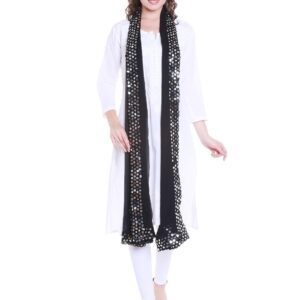 DUPATTA BAZAAR Women's Black Chiffon Dupatta with Mirror work lace.