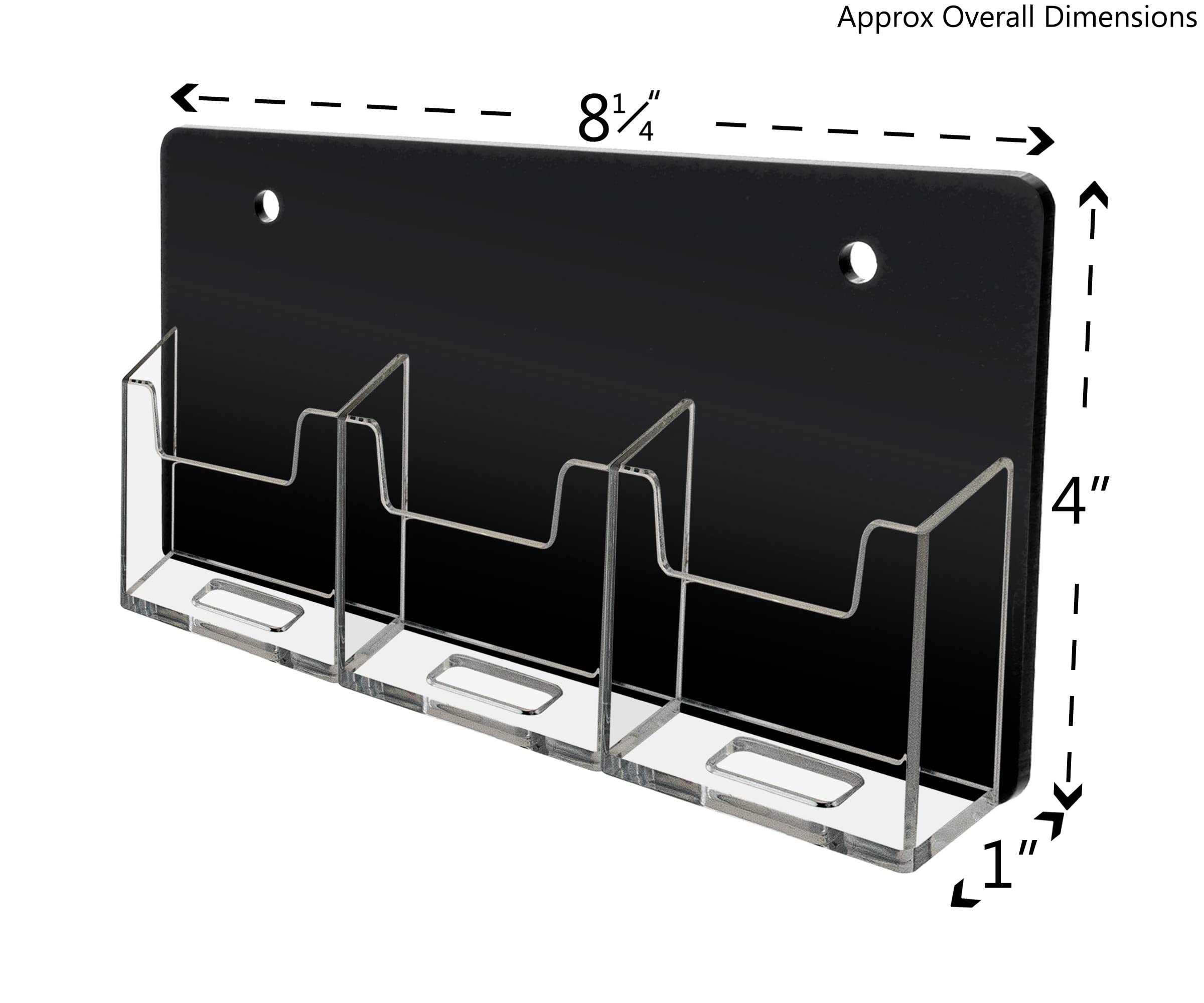 Marketing Holders Wall Business Card Holder with Hanging Hardware for 2" x 3.5" Vertical Appointment Gift or Reward Cards Schools Colleges Universities Retail Stores 3 Slot Clear on Black Acrylic