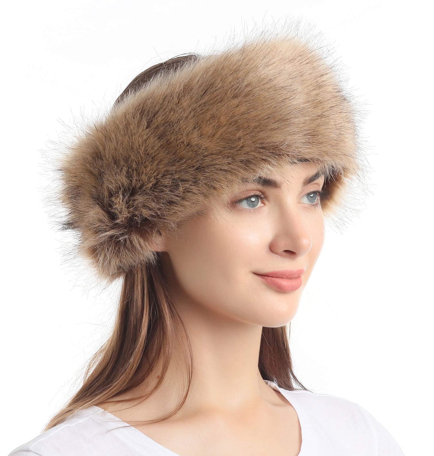 LA CARRIE Faux Fur Headband with Stretch Women's Winter Earwarmer Earmuff (Natural)