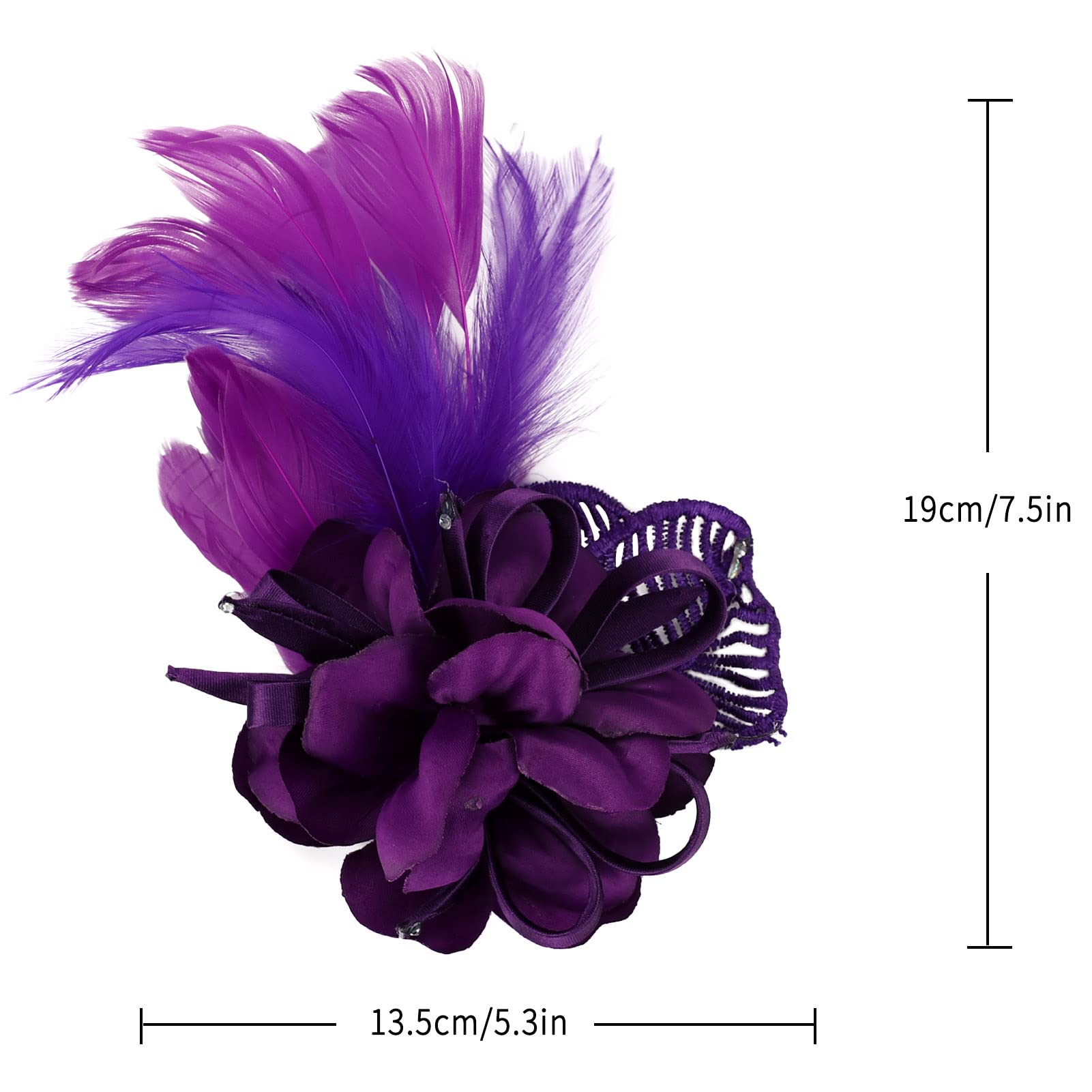 Song Qing Women's Fascinator Feather Flower Pin Brooch Corsage Bridal Hairband Derby Hat Cocktail Party Wedding (A1 Purple)