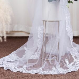 Lace Edge Cathedral Long Length Wedding Bridal Veil with Comb,White