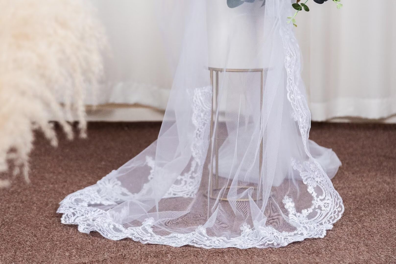 Lace Edge Cathedral Long Length Wedding Bridal Veil with Comb,White