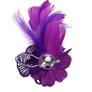 Song Qing Women's Fascinator Feather Flower Pin Brooch Corsage Bridal Hairband Derby Hat Cocktail Party Wedding (A1 Purple)