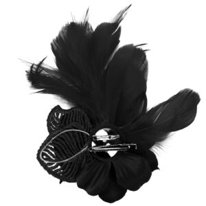 Song Qing Women's Fascinator Feather Flower Hair Clip Pin Brooch Corsage Bridal Hairband Derby Hat Cocktail Party Wedding (Black1)