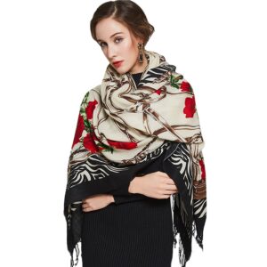 dana xu luxury 100% pure wool oversized extra large warm floral cashmere pashmina scarf shawl and wrap for women blanket cape