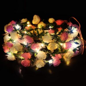 Novelty Place 4Pcs Light Up Flower Crown Headbands - LED Floral Wreath Crown LED Hair Accessories for Girls, Women Wedding, Birthday, Festival Party