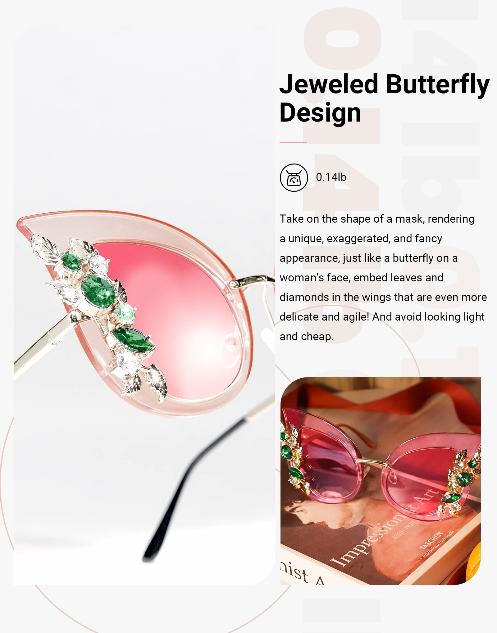 Slocyclub Halloween Glasses Jeweled Sunglasses, Funky Butterfly Shaped Sunglasses, Oversized Rhinestone Sunglasses for Women, Unique Sunglasses with UV400 Protection, Colorful Fun Sunglasses