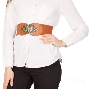 BlackButterfly 3 Inch Wide Waspie Elastic Vintage Buckle Waist Belt (Brown, US 10-12)