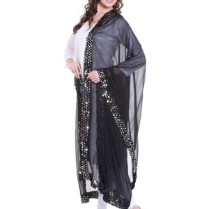 DUPATTA BAZAAR Women's Black Chiffon Dupatta with Mirror work lace.