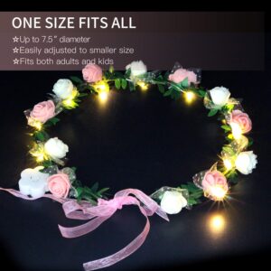 Novelty Place 4Pcs Light Up Flower Crown Headbands - LED Floral Wreath Crown LED Hair Accessories for Girls, Women Wedding, Birthday, Festival Party