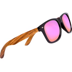 Woodies Zebra Wood Sunglasses with Pink Mirrored Polarized Lens and Real Wooden Frame for Men and Women | 100% UVA/UVB Protection