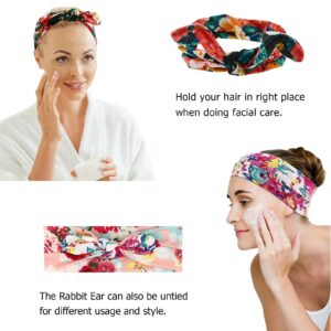 DRESHOW Boho Bow Headbands for Women Vintage Flower Printed Yoga Hairband Elastic Rabbit ear Head Wrap 6 Pack