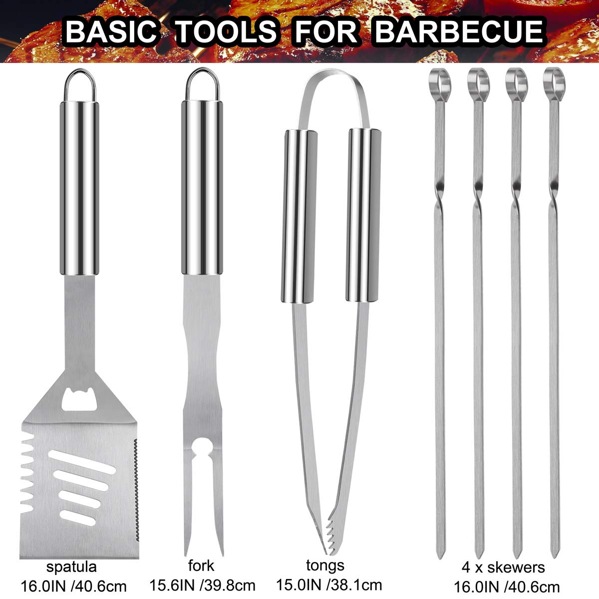 grilljoy 20PCS Heavy Duty BBQ Grill Tools Set - Extra Thick Stainless Steel Spatula, Fork& Tongs - Complete Barbecue Accessories Kit in Aluminum Storage Case - Perfect Grill Gifts for Men