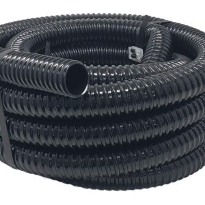 Sealproof Kinkproof 1-1/2" Dia Waterfall, Pond Tubing, 1-1/2-Inch ID, 20 FT, Black Corrugated PVC Strong Flexible Tubing, Made in USA