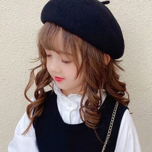 Kids Girls French Beret Hat Artist Hat Solid Warm Beanie Cap Winter Autumn (Black, 1)