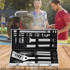 grilljoy 20PCS Heavy Duty BBQ Grill Tools Set - Extra Thick Stainless Steel Spatula, Fork& Tongs - Complete Barbecue Accessories Kit in Aluminum Storage Case - Perfect Grill Gifts for Men