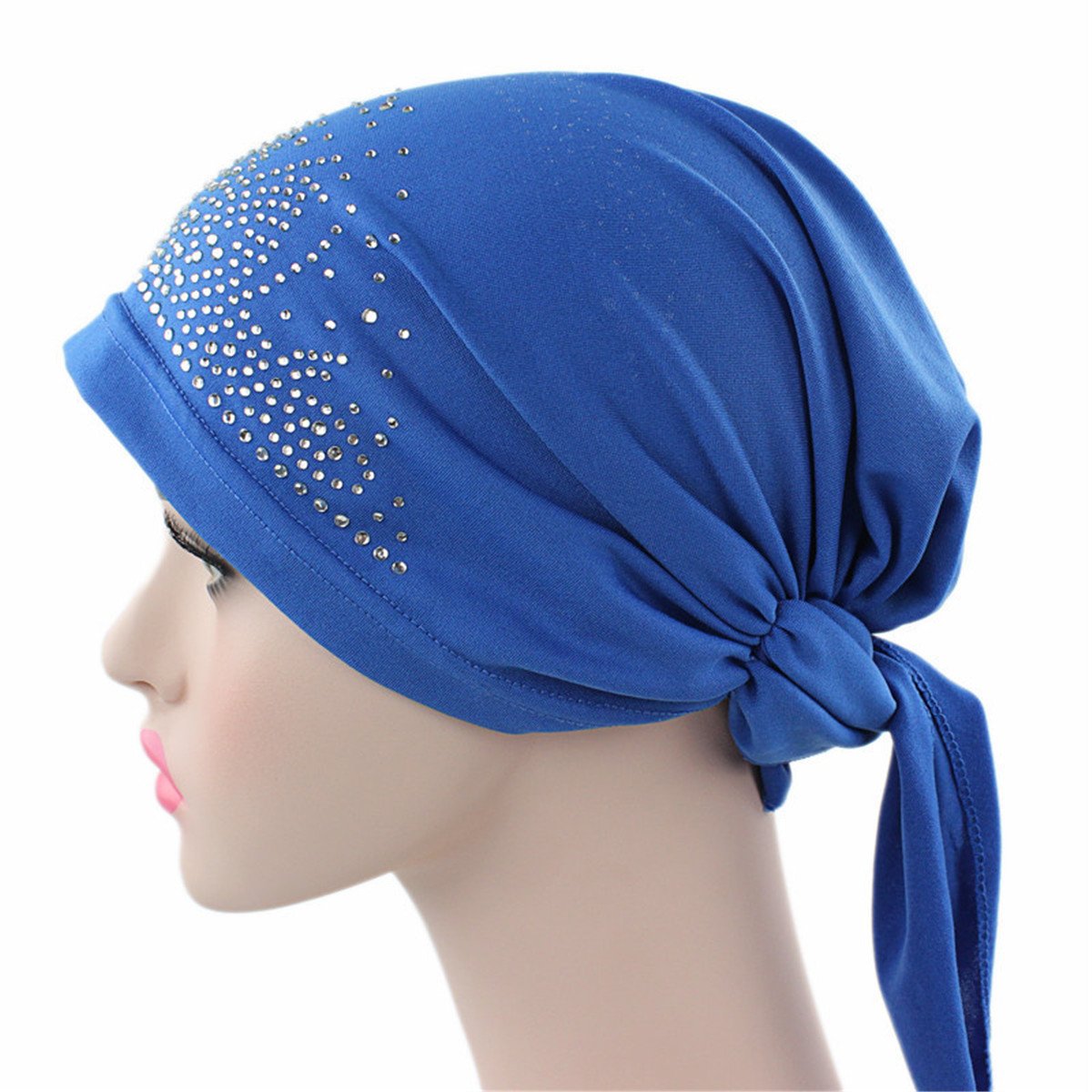 Qhome Womens Rhinestone Head Scarf Head Wrap Chemo Cap Spandex Bandana Du Rag